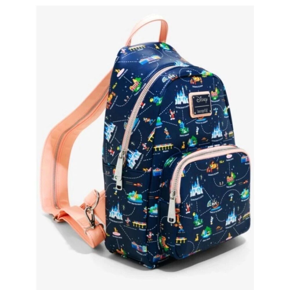 Loungefly Disneyland 65th Anniversary Map 2-1 Convertible Mini Backpack NWOT